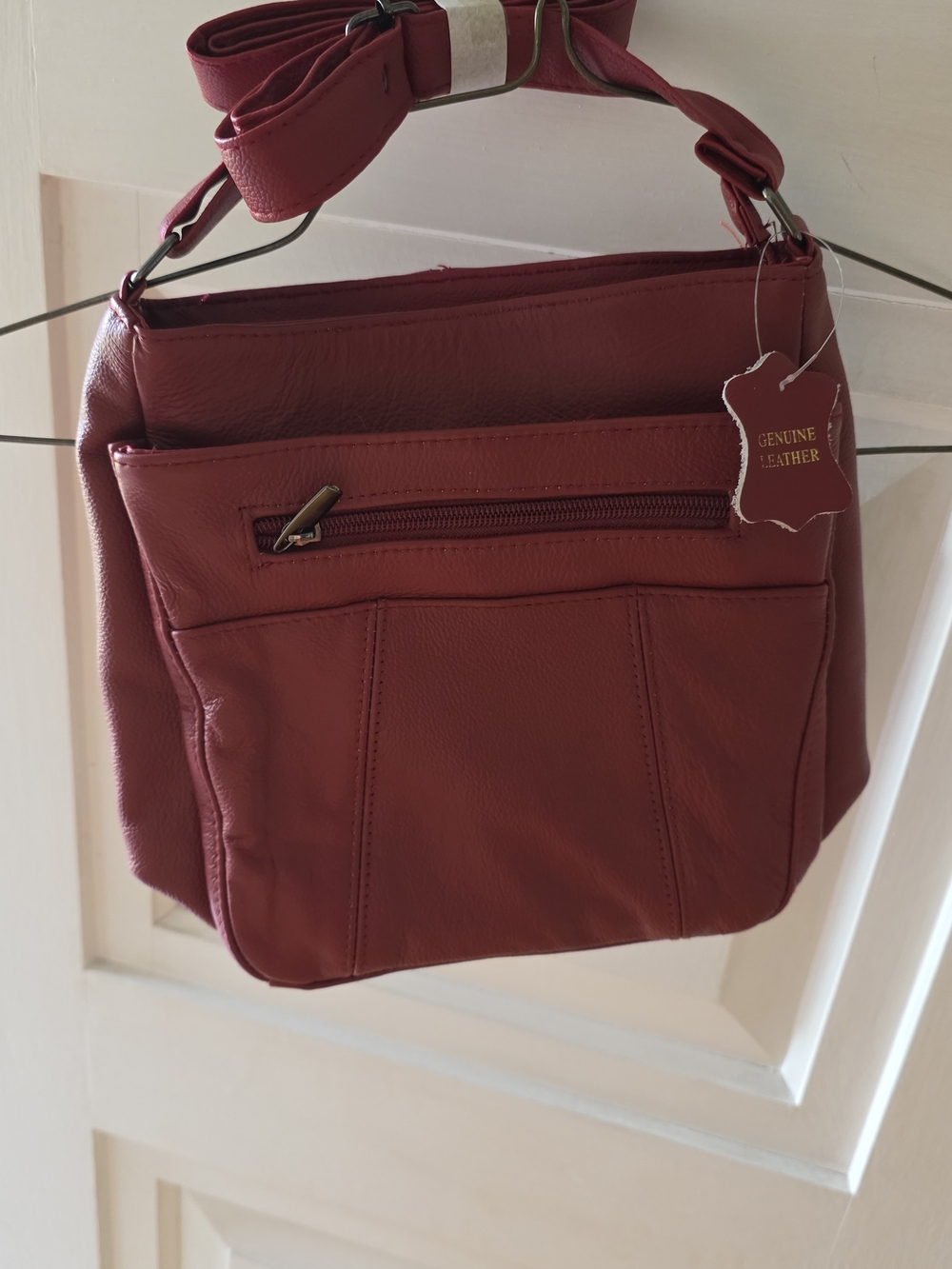 Genuine Leather Crossbody Bag in Deep Red